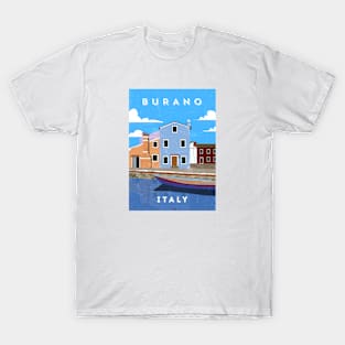 Burano, Italy. Retro travel minimalist poster T-Shirt